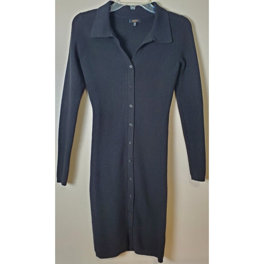 Quince Eco-knit Button-up Sweater Shirt Dress Black Small Bodycon Ribbed Stretch